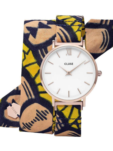Cluse Damen Armbanduhr Minuit Mino 33 mm Wickel-Stoffarmband Armband Stoff CL30057